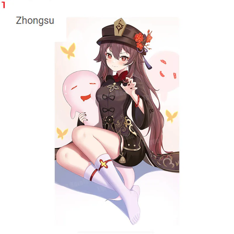 

ZS468QY Keqing and Hu Tao Genshin Impact Cute Girl Sticker for Trunk &Room Wall&Mirror Vinyl Anime Cartoon Decal 15cm