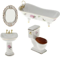 4 pieces 112 miniature dollhouse bathroom supplies set bathtub toilet sink mirror accs 5