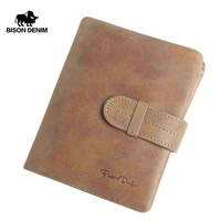 bison denim genuine leather male wallets vintage credit card holder wallet for men short zipper coin purse portomone w4401