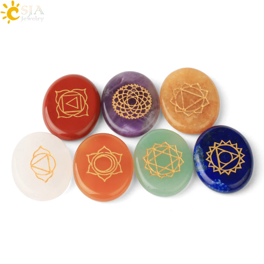 CSJA Исцеление 7 символ чакры гравировка набор 100% натуральные драгоценные камни