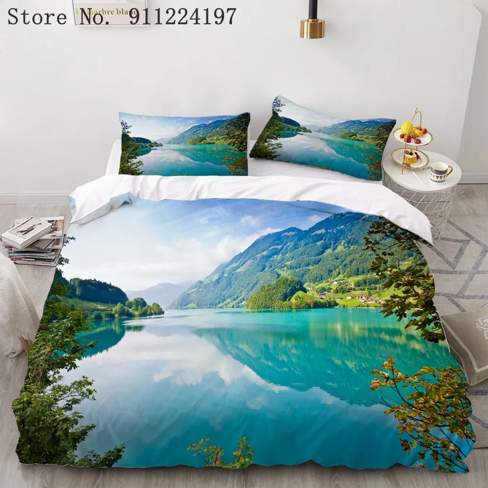 

3D Landscape Bedding Set Mountain Tree Printed Sky And Clouds Duvet Cover With Pillowcases For Home Bedroom Twin Queen King Size