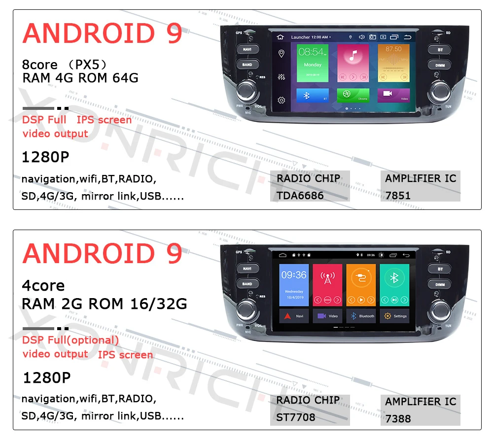 4G 64GB Авторадио 1 Din Android 9,0 автомобильный DVD мультимедийный плеер для Fiat/Linea/Punto evo 2012- gps Навигация стерео ips DSP