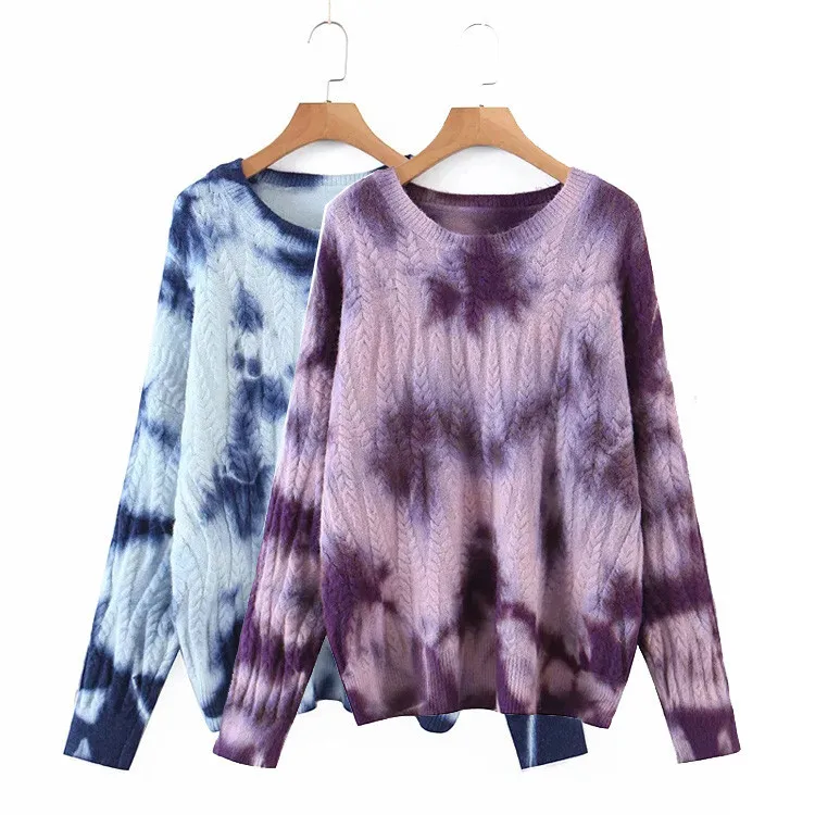 

2020 Winter tie-dyed Print Sweater Women Fashion Pullovers O-Neck Quality Thicken warm Sweater Plus Size Loose Female Clothes
