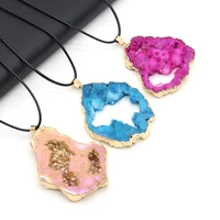 natural druzy agates pendant necklace plating golded irregural pendant necklace for jewelry making diy 40x30x6mm 50x30x6mm