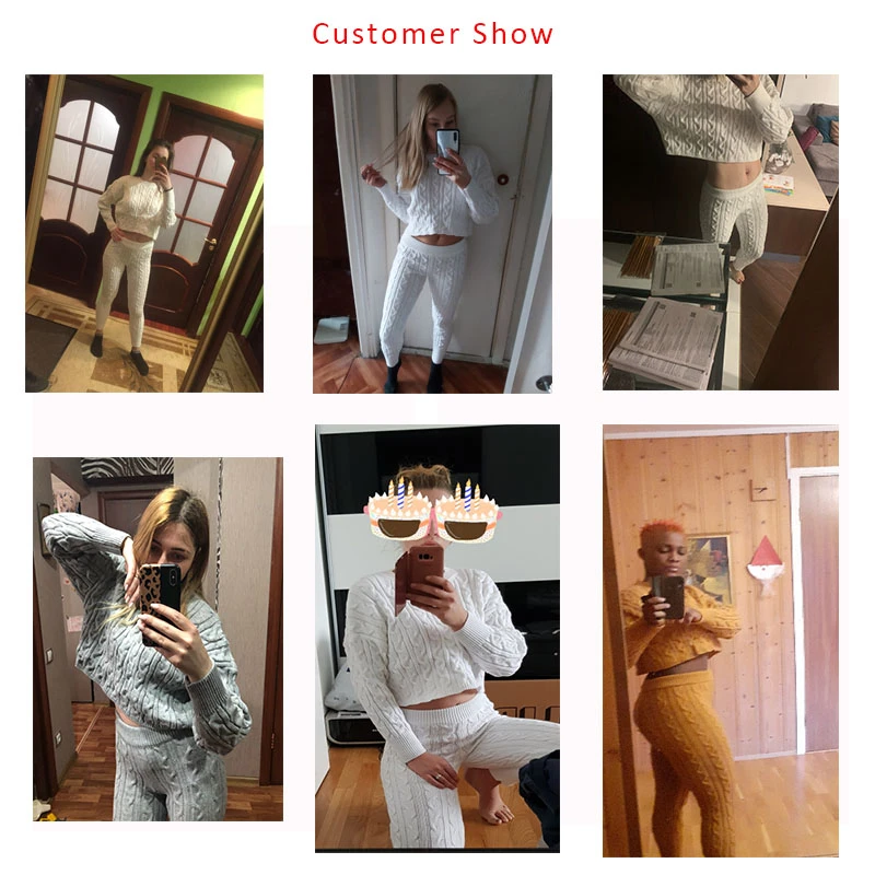 Ohvera вязаный женский комплект 2 шт. с длинным рукавом Топы и длинные брюки низкой