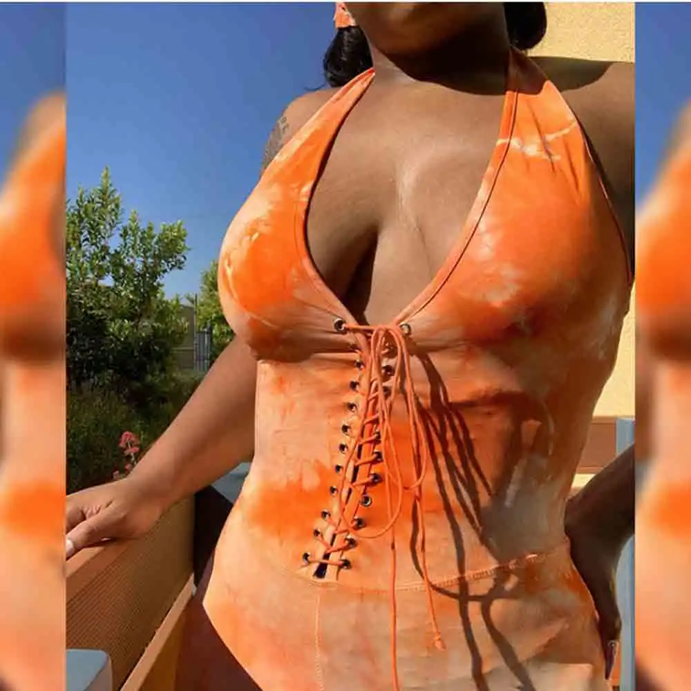 

Sexy Tie Dry Halter Jumpsuits Women Bandage Hollow Out Skinny Backless Sleeveless Playsuit Push Up Bodycon Hot Sportswear