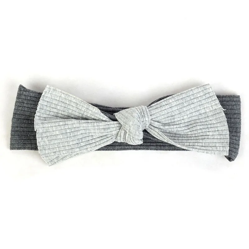 Light Gray Dark Gray Geebro/ребристая повязка на голову с бантом для маленьких девочек, мягкая эластичная хлопковая повязка для волос, аксессуары, тюрбан, детский головной убор AQ019 - Цвет: Light Gray Dark Gray