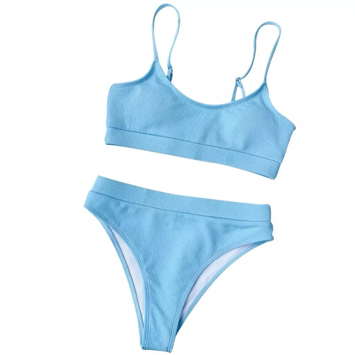 

LM Sexy High Waist Bikini Swimsuit Ladies Push Up Swimsuit Ribbed Swimsuit Stitching Brazilian Bikini 2021 Bew Beachwear