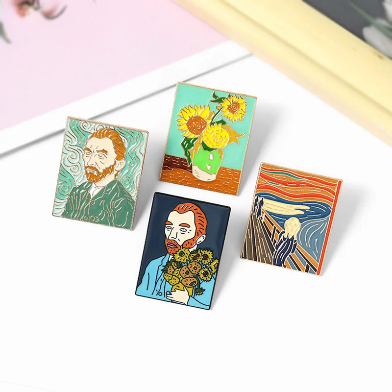 

Alloy Jewelry Van Gogh Oil Painting Cartoon Brooch Drip Enamel Sunflower Brooches Jacket Backpack Cute Collar Badge Gift