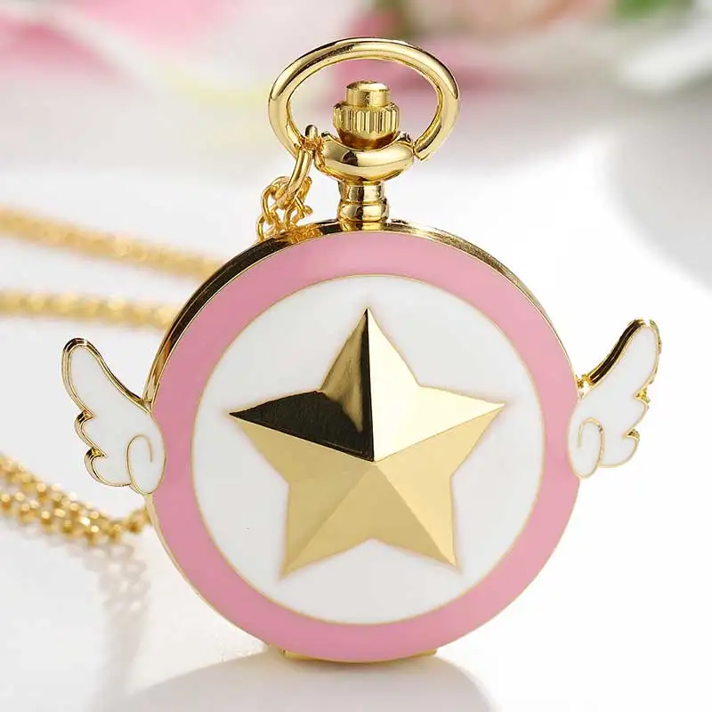 pink star Аниме Сейлор Мун цепочки для карманных часов девочек Винтаж кварцевые карманные часы Мужские Женские вентиляторы подарки relogio de bolso - Цвет: pink star