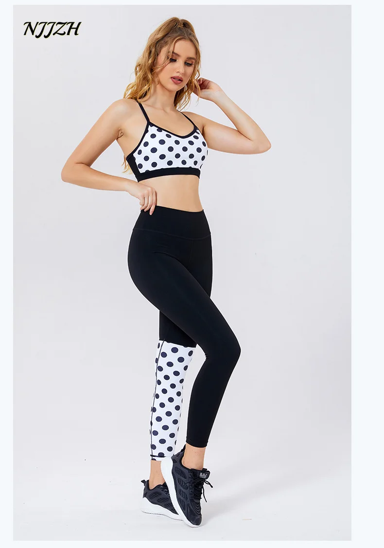 

NJJZH 2021 winter spring Women Fashion Print Casual Fitness yoga Sleeveless Sling Backless temperament Soft pants sets