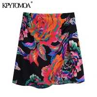 kpytomoa women 2021 fashion floral print wrap mini skirt vintage high waist back zipper female skirts mujer