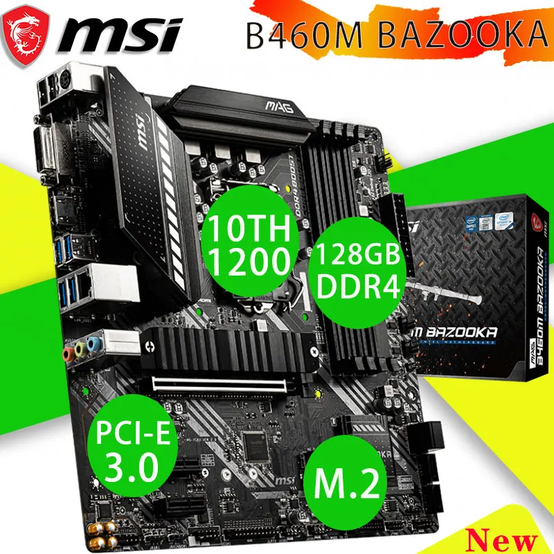 Günstig Motherboard MSI B460M BAZOOKA LGA 1200 DDR4 Speicher 128GB PCI-E 3,0 M.2 2021 Neue Desktop Micro ATX Intel B460 Mainboard Dropship