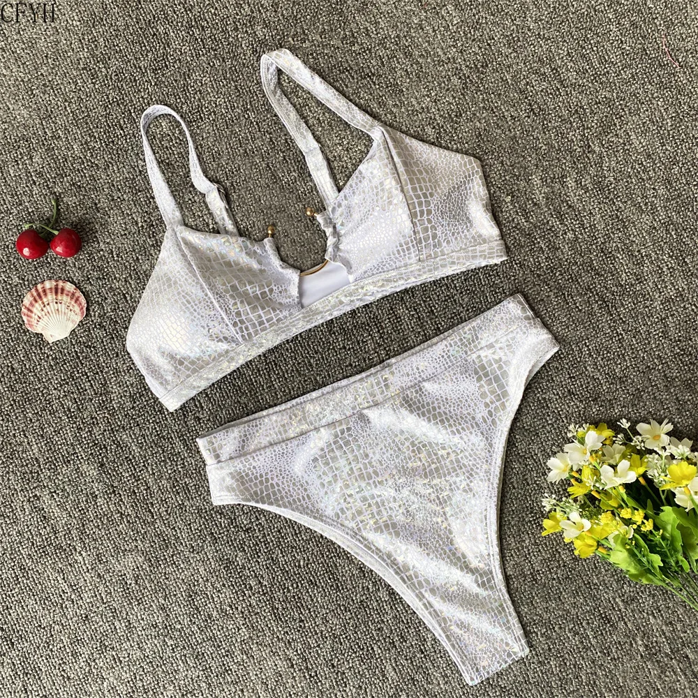 

Sexy Bikini 2020 Women White Snake Skin Print Push Up Swimsuit Female Bathers Bathing Suit Beachwear Triangle Swimwear