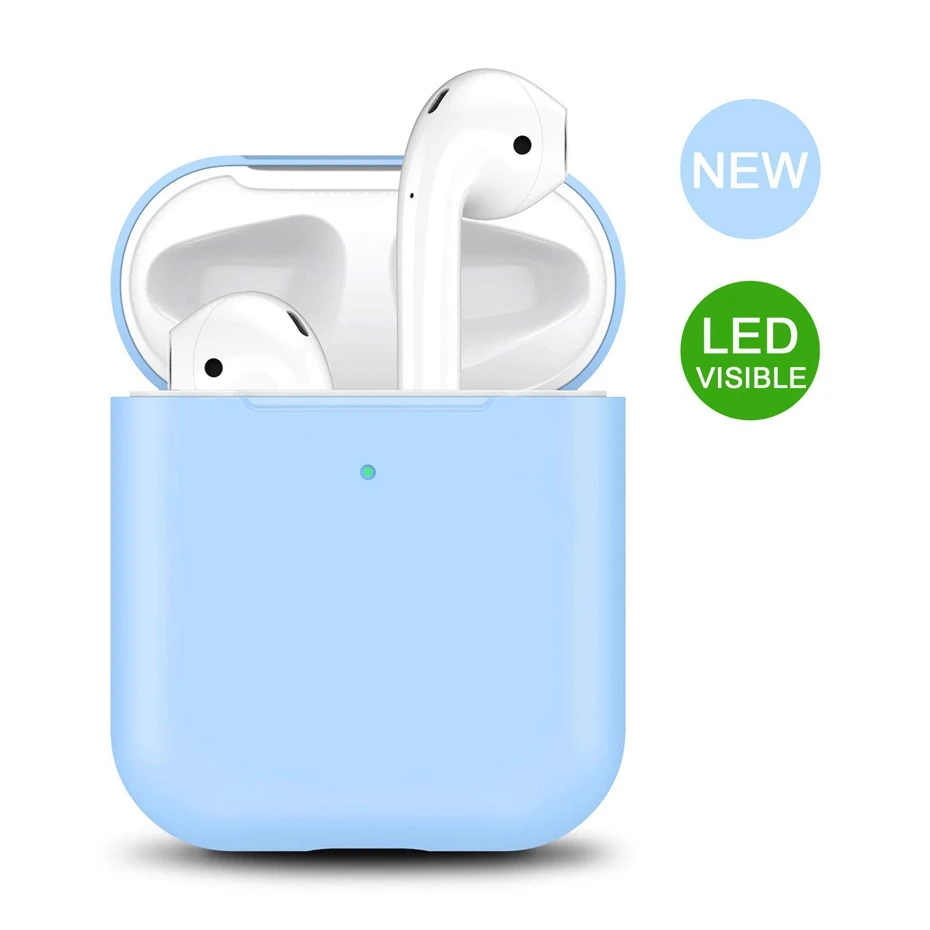 Light Blue Силиконовый чехол для AirPods 2 Чехол для зарядки наушников чехол для Apple AirPods Air Pod 1 2 Bluetooth коробка гарнитура защитный чехол - Цвет: Light Blue