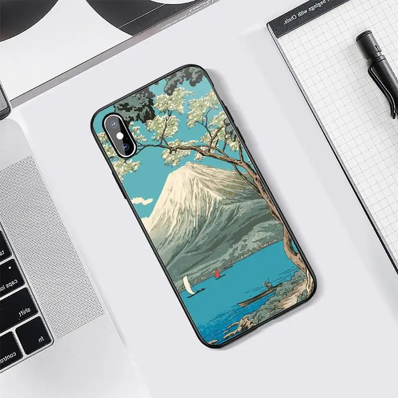 

Japanese style Art Crane Fuji Mountain Wave Phone Case Tempered glass For iphone 5C 6 6S 7 8 plus X XS XR 11 PRO MAX