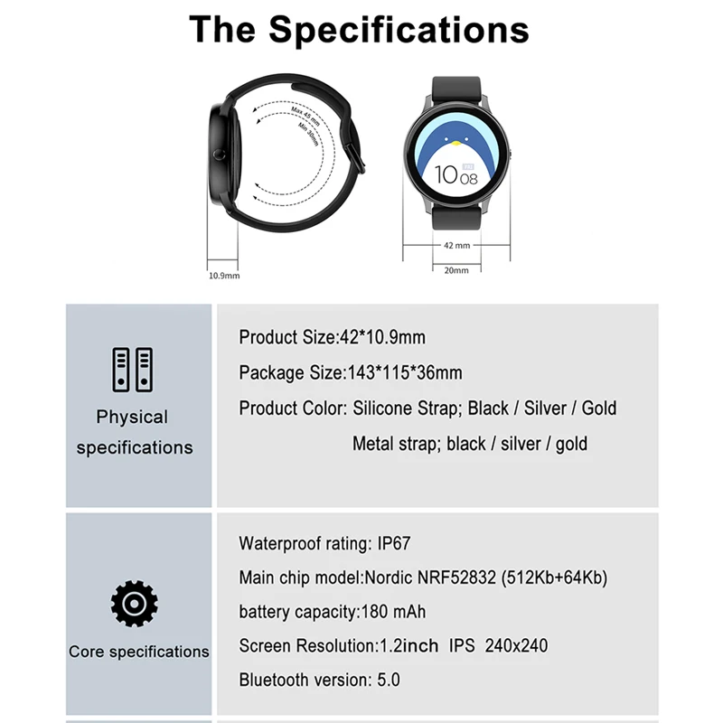 

Men Heart Rate Touch Screen Smart Watch New Round Touch Screen Sport Bracelet Accessory Smart Fitness Tracker Sports Fashion