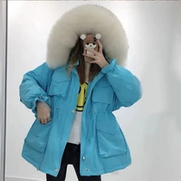 mid length big fur collar candy color pie overcomes women 2021 new winter korean waist loose cotton padded jacket tide m116