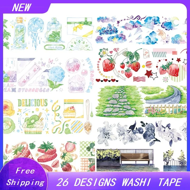 

26 Designs Washi Tape Masking Tape Flowers Road Planner Scrapbooking Japanese Decoration Adhesive DIY Paper Stickers Diary Gift