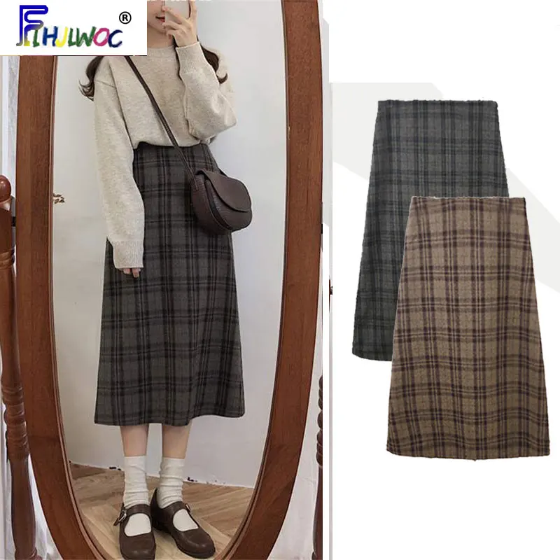 Женская винтажная клетчатая юбка с высокой талией в Корейском стиле 2019 | одежда