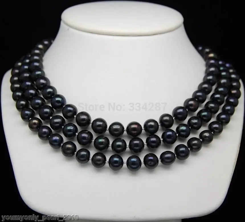 

Cultured 8-9mm AAA black pearl necklaces 48"Long