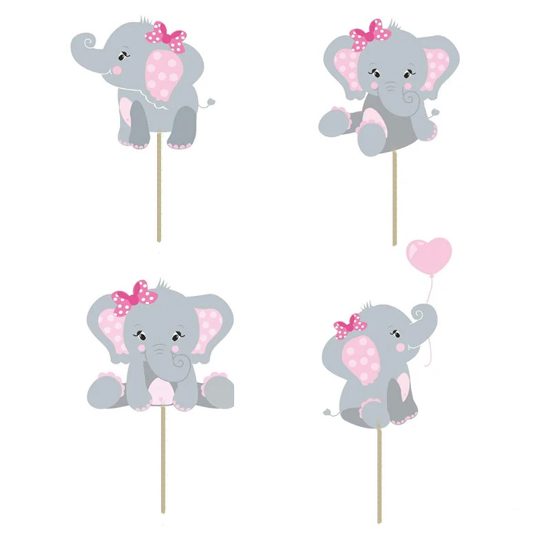 24 шт./лот слон тема для капкейка мультфильм Синий Розовый Baby Shower торт украшения