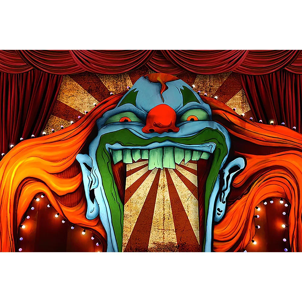 Ужасный цирковый фон для фотосъемки с домом приведениями на вход мальчика день