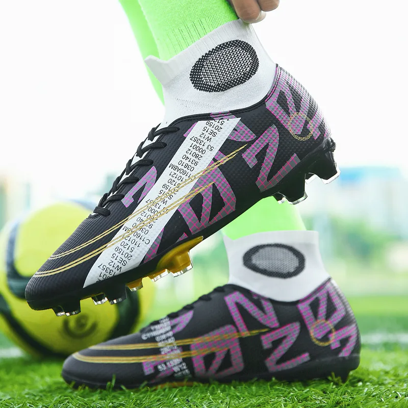 

Fashion Men Football Boots Professional High Ankle Soccer Shoes Personality Football Shoes for Men Training Sneakers KIds 34-44