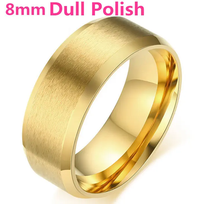 8mm Dull Gold 4 мм яркое Полированное серебряное титановое кольцо для мужчин и женщин - Цвет основного камня: 8mm Dull Gold