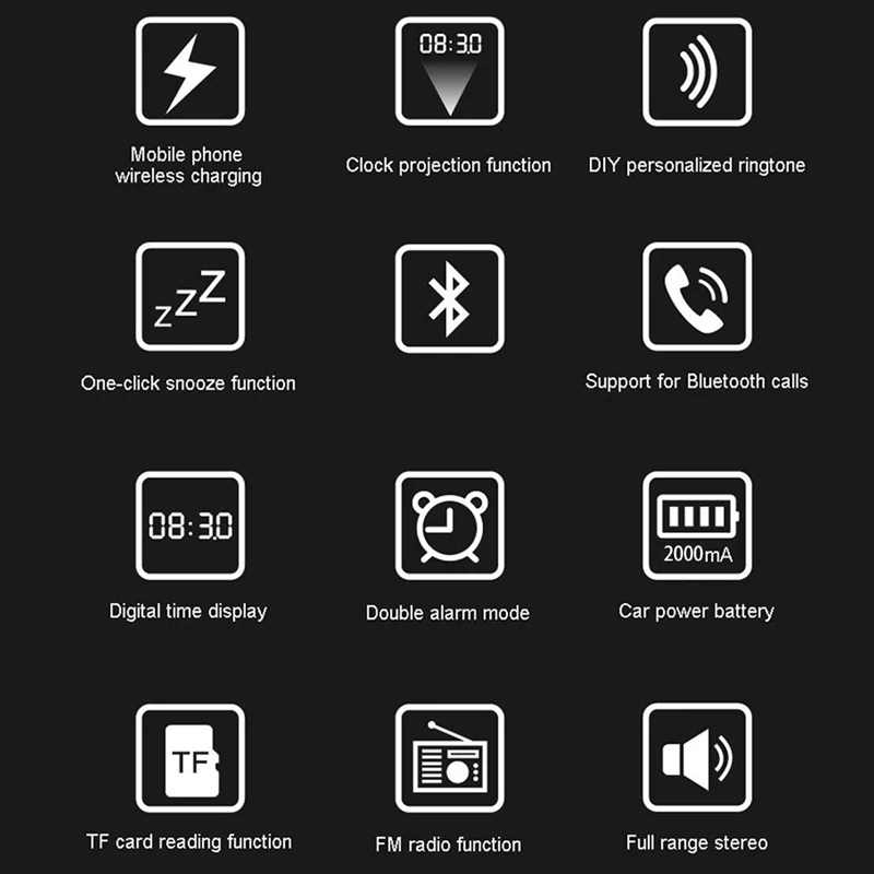 Проекционный Будильник Bluetooth динамик с беспроводной зарядкой Diy рингтон, повтор в один клик, Bluetooth динамик вызова, Fm Radi