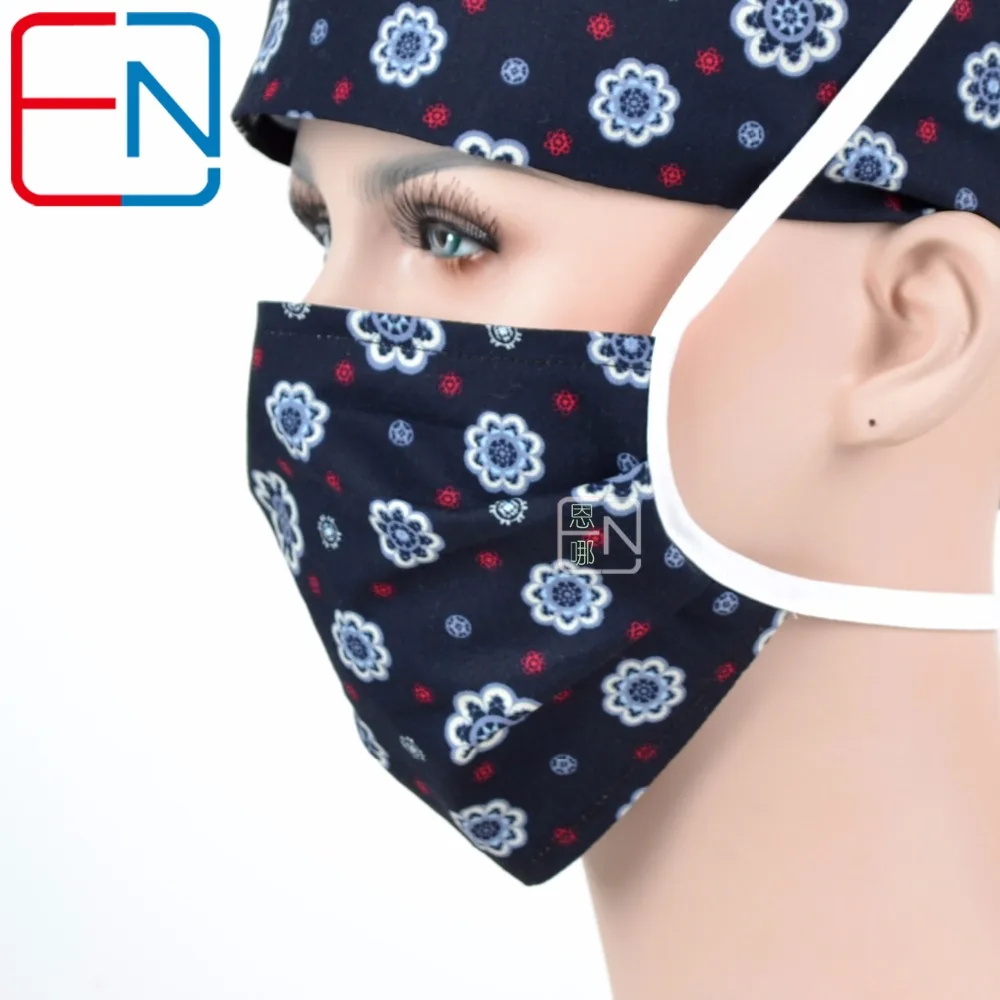 mask only Hennar женские медицинские хирургические головные уборы стоматолога скраб доктор шапки Синий принт хлопок больница клиника рабочие шапки медицинские аксессуары - Цвет: mask only
