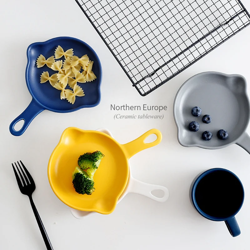 Скандинавский керамический поднос для закусок с ручкой фарфоровый горшок