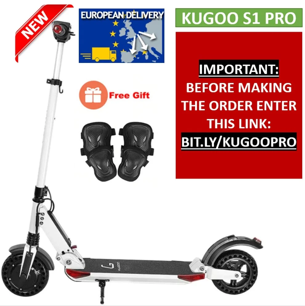 White Add Knee pads Складной электрический скутер KUGOO S1 PRO 7.5AH 350W с ЖК-дисплеем, 3 скоростных режима, 8 дюймов, прочная сотовая Взрывозащищенная шина - Цвет: White Add Knee pads