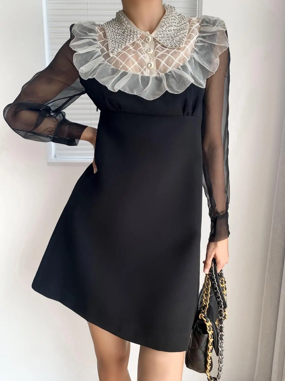 

Autumn 2020 new women's rhinestone Dress Tailoring A-line skirt
