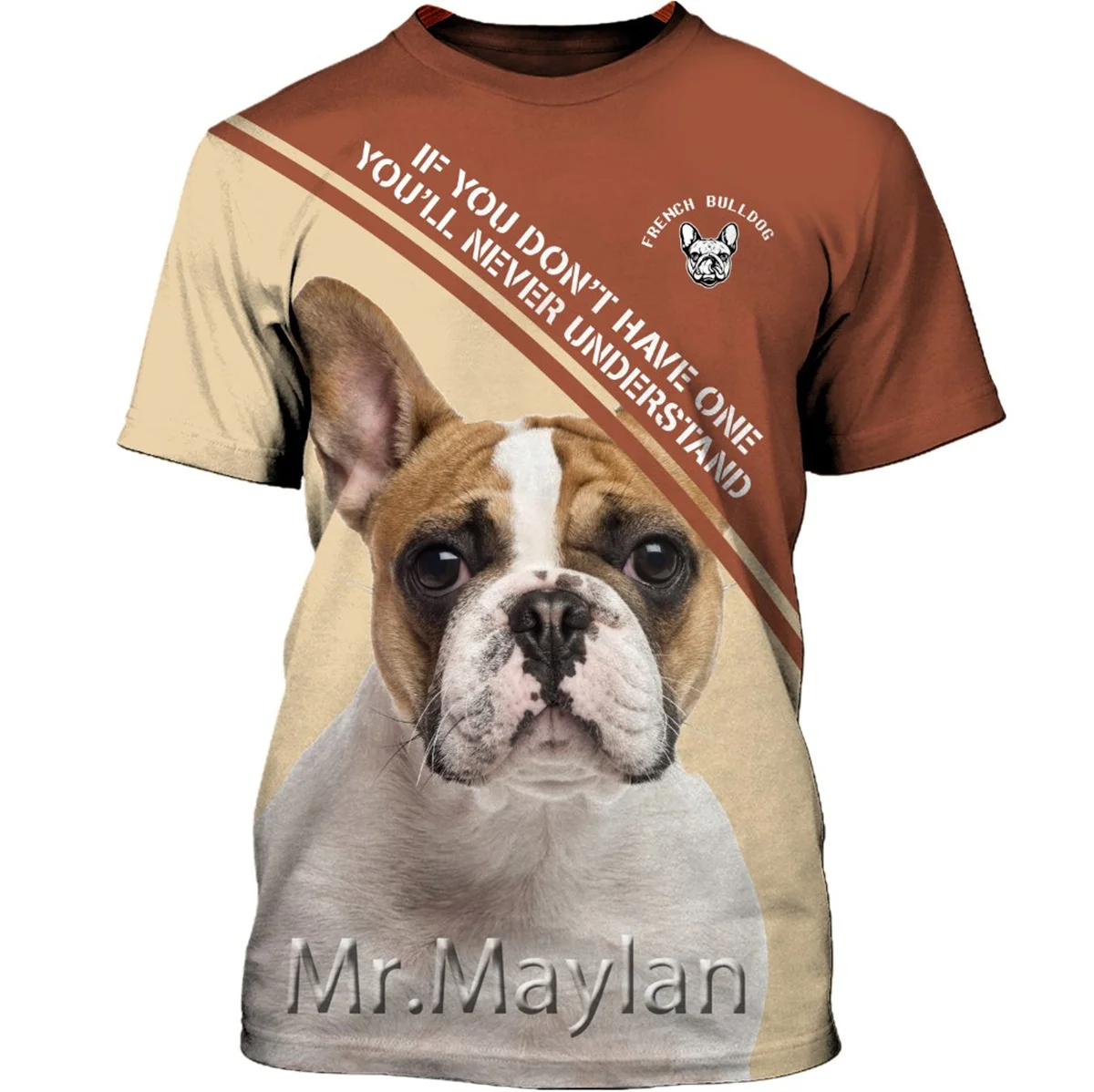 

Футболка с коротким рукавом и 3D-принтом французского бульдога, унисекс