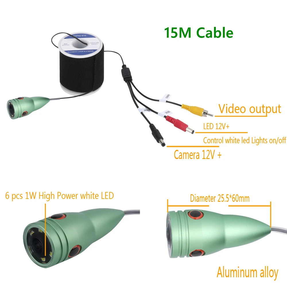6 LEDs-15m PDDHKK 7 ''дисплей 10 м 15 м 20 м DVR рекордер рыболокатор 1000TVL подводная камера 6 шт. белые светодиоды IP68 TF карта 4400 мАч батарея - Цвет: 6 LEDs-15m