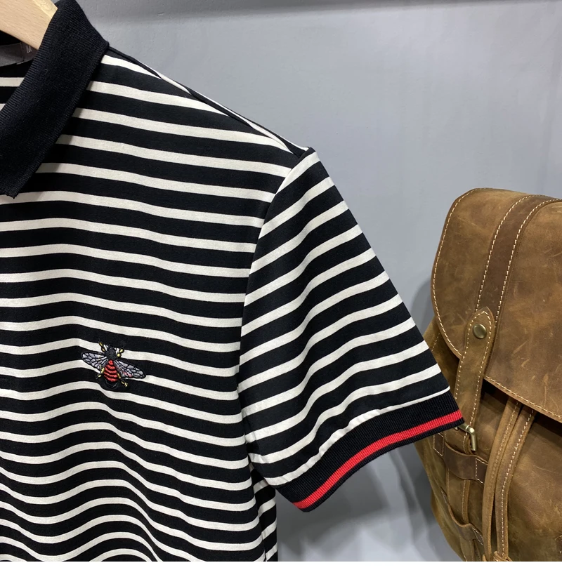 

High New Striped 2021 Men Embroidered Bee Bees Fashion Polo Shirts Shirt Hip Hop Skateboard Cotton Polos Top Tee #N235