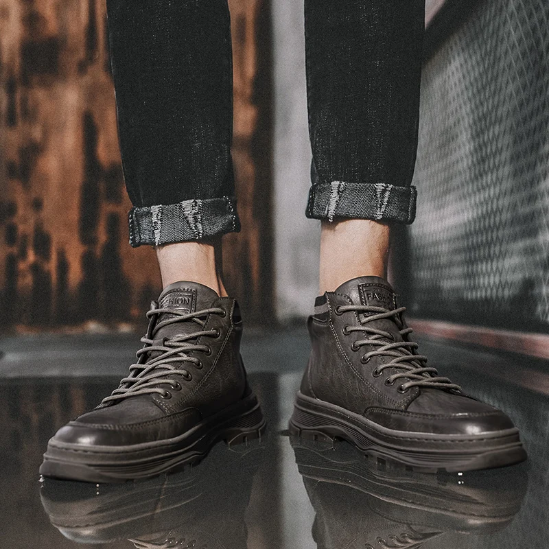 Ботинки мужские из натуральной кожи модные полусапожки повседневные уличные