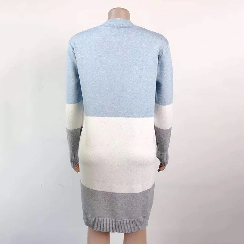 

Nice Autumn Coat Fashion Knitted Cardigan Ladies Three Color Thick Striped Sweater Stitching Woman Long Cardigan Sweater Coat