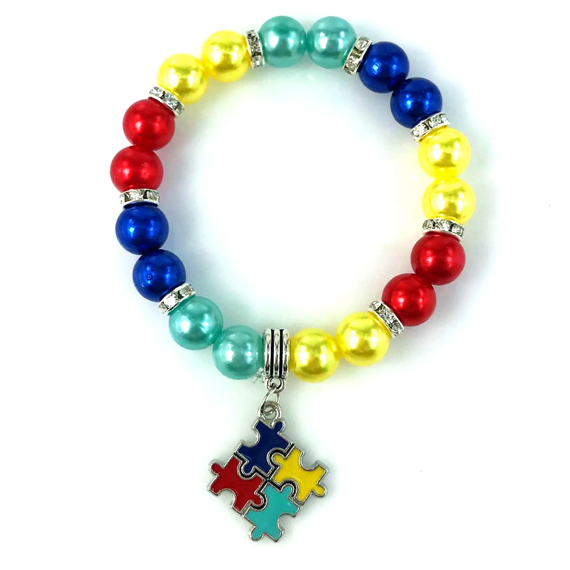 Высокое качество Стразы жемчуг эластичный браслет красочный аутизм сердце