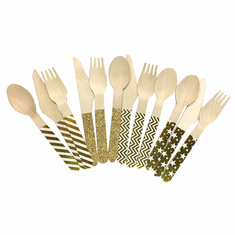 Ipalmay 120 шт набор деревянных столовых приборов из золотой фольги вилка ложка нож