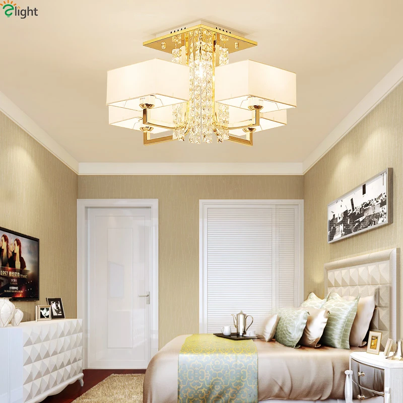 Современные хрустальные светодиодные люстры золотистые металлические