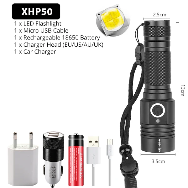 Package C Портативный Ультра мощный XHP70 светодиодный светильник 18650 вспышка светильник XLamp XHP50 USB Перезаряжаемый Тактический светильник 26650 фонарь с зумом - Испускаемый цвет: Package C