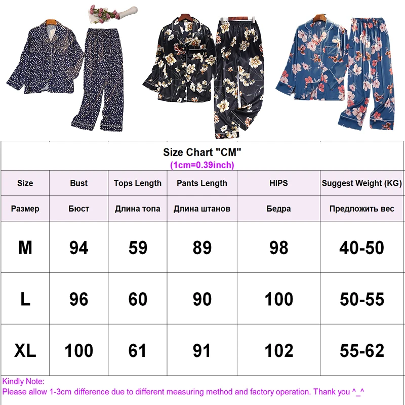 Ice Silk Pajamas Women Sleepwear Suits Spring Summer Long Sleeve Trousers Suit Printing Fashion Pyjamas Set Femme Home Clothing
