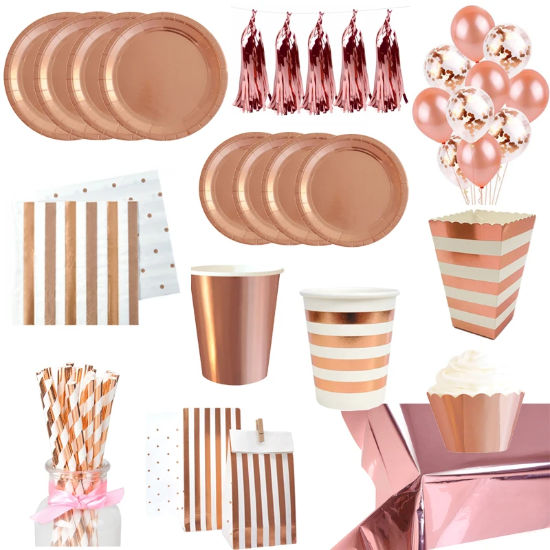 Розовое золото вечерние одноразовая посуда бумажный стаканчик тарелка соломы