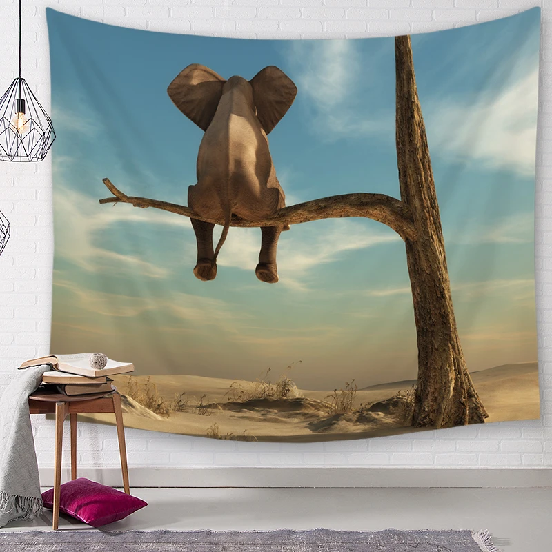 Полиэфирный тропический рисунок слона настенная ткань висячий гобелен