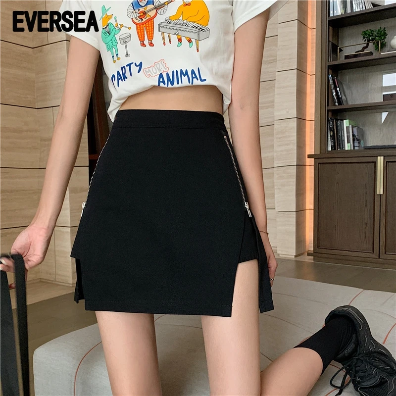 

Eversea Elegant Contrast Color Skirt Women Mnimal Style Split Summer High Waist Bottom