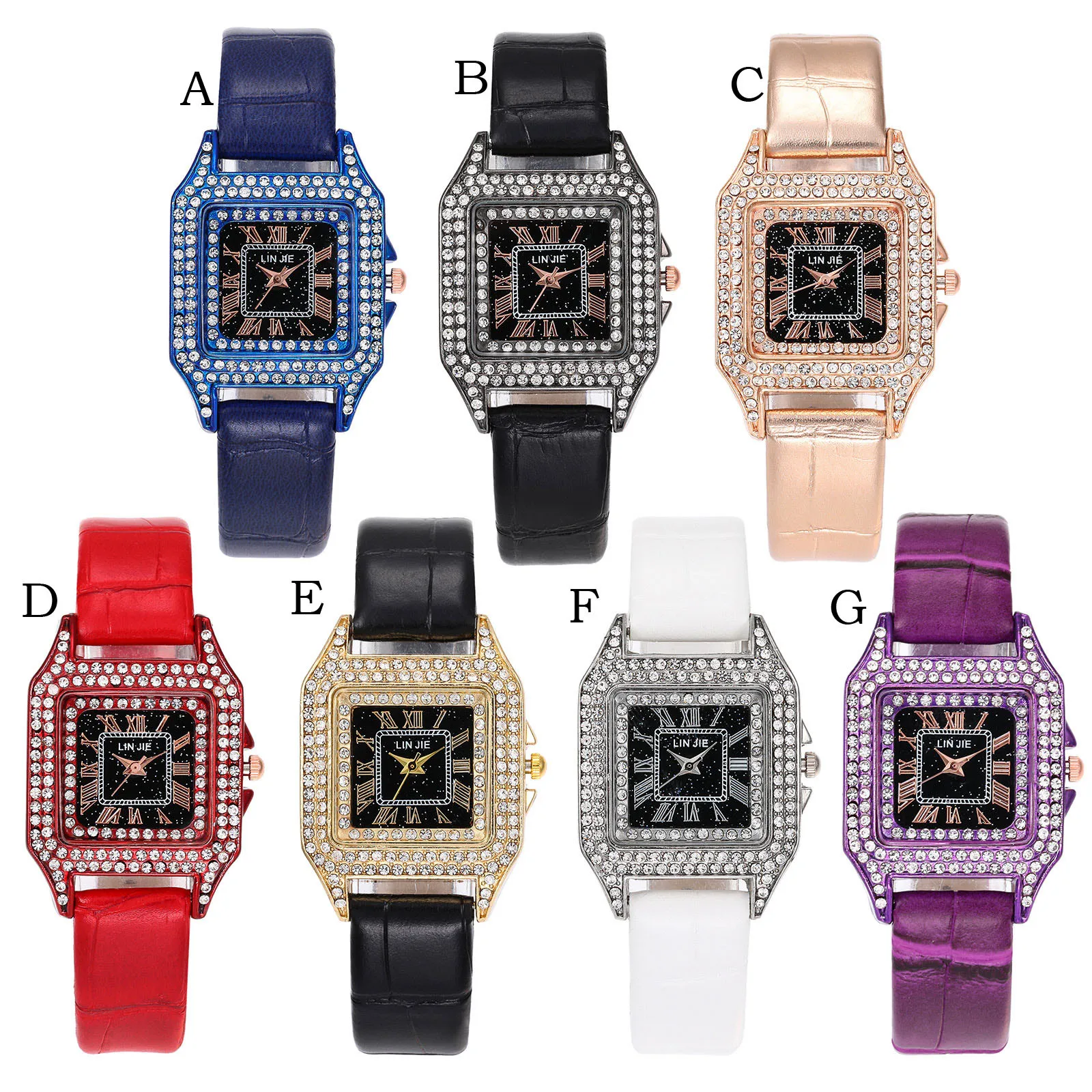 

NiceLuxury Fashion Women Watch Full Diamond Leather Band Analog Quartz Fashion Watches Square Dial Wristwatch Girls Reloj Gifts