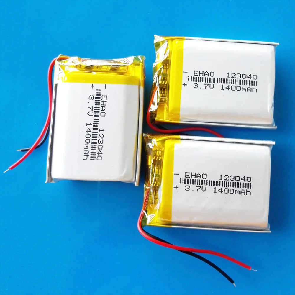 3 pcs 3.7V 1400mAh lipo polymer lithium rechargeable battery 123040 power for MP3 GPS PDA DVD bluetooth recorder e-book camera