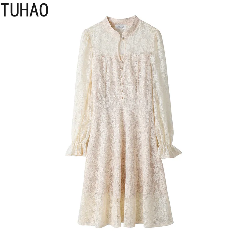 

TUHAO Elegant Vintage Lace Dresses for Woman 2020 Plus Size 4XL 3XL Women's Autumn Lace Long Sleeve Office Lady Retro Dress WM13